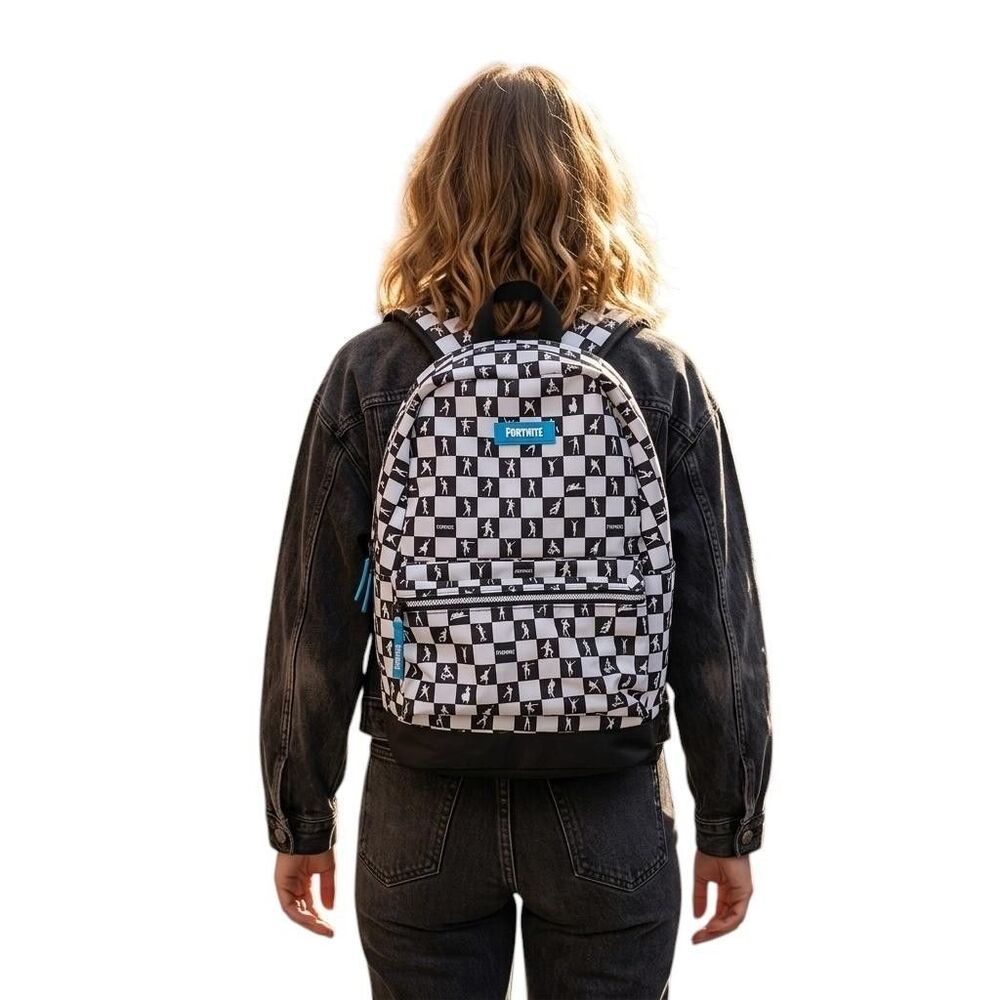Fortnite Checkerboard Backpack Black White Padded School Bag Carry-On Video Game